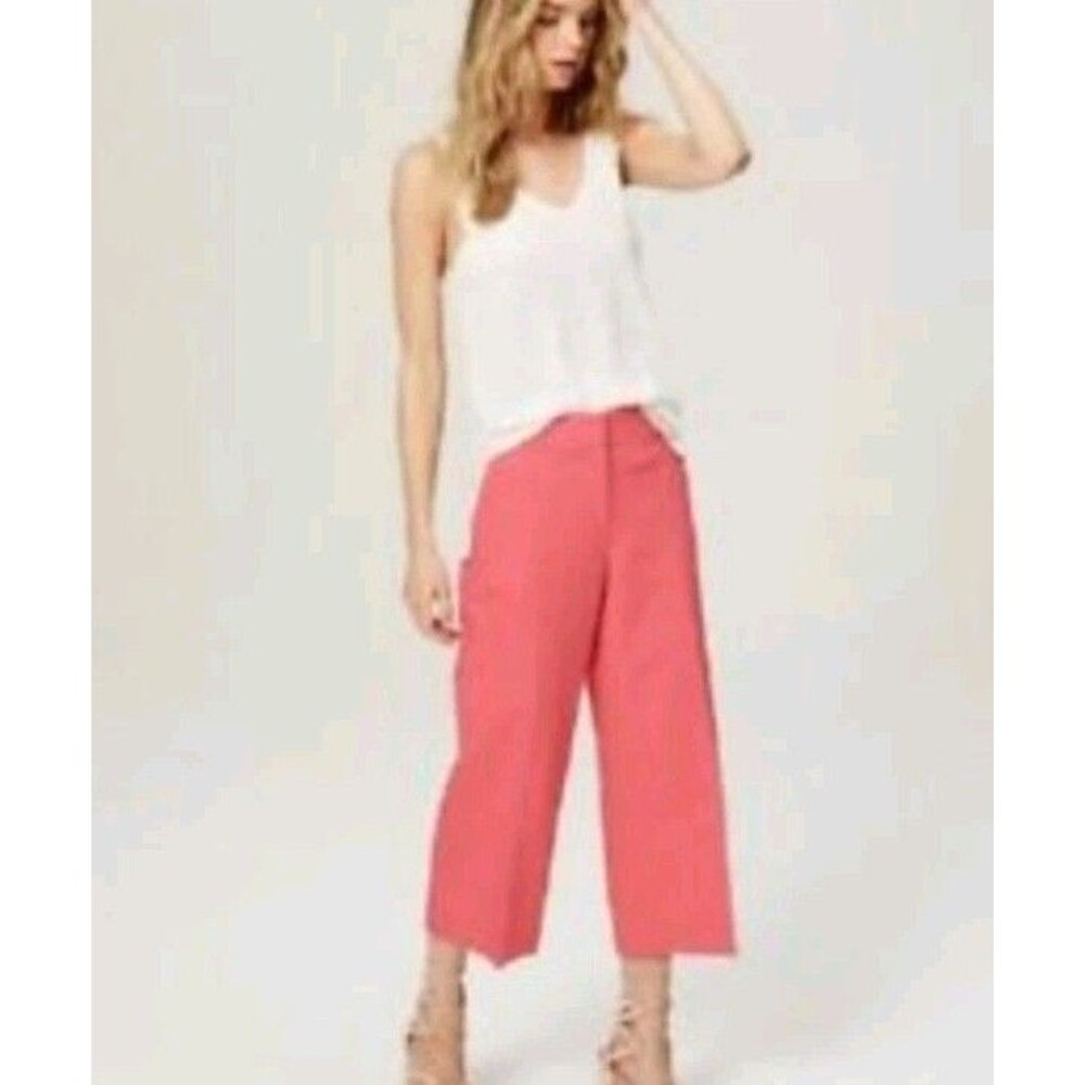 Loft Women’s  Cropped Wide Leg Pants Size 8 High Rise Crop Berry Pink High Rise